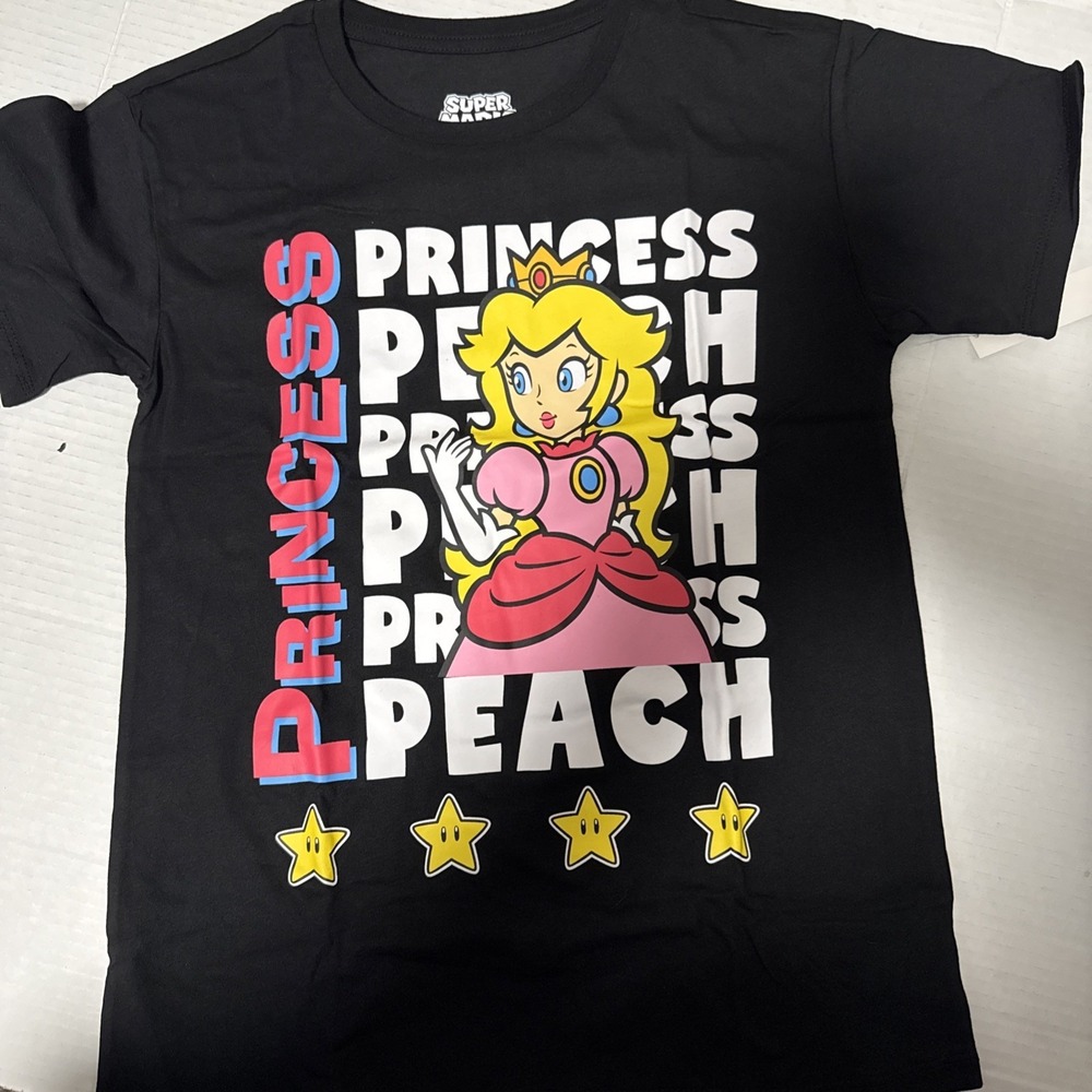 Super Mario T-Shirt Girls' Princess Peach Repeating Design Tee 10/12